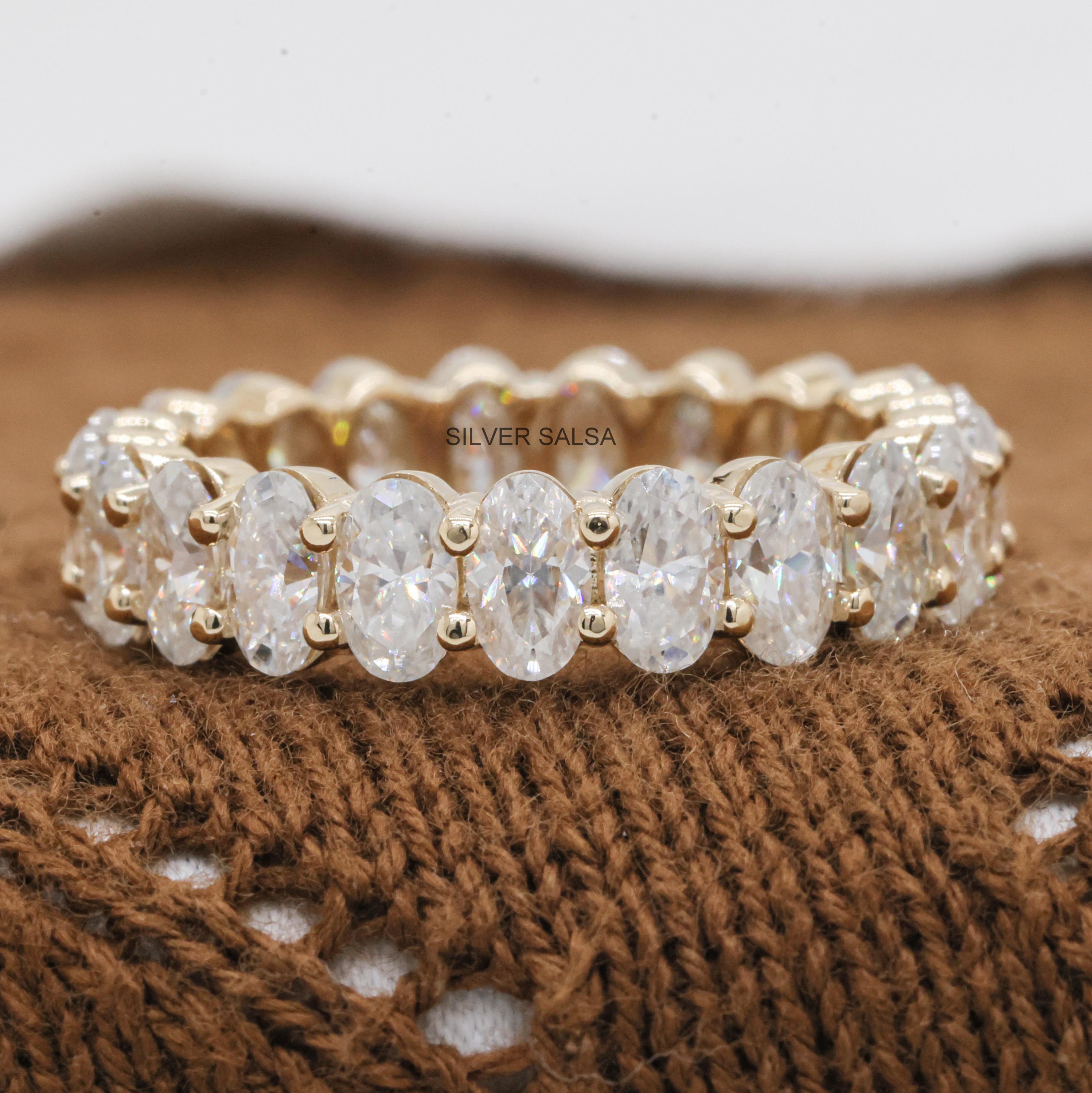 Oval Cut Moissanite Full Eternity Wedding Band 14KT Yellow Gold ...