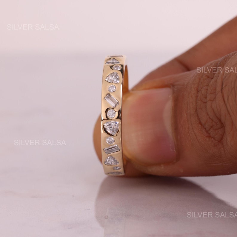 Flerformad Moissanit Diamant Vigselring i massivt guld Cocktailring Triangel Baguette Rund Moissanitring 10kt Guldring För Henne bild 1