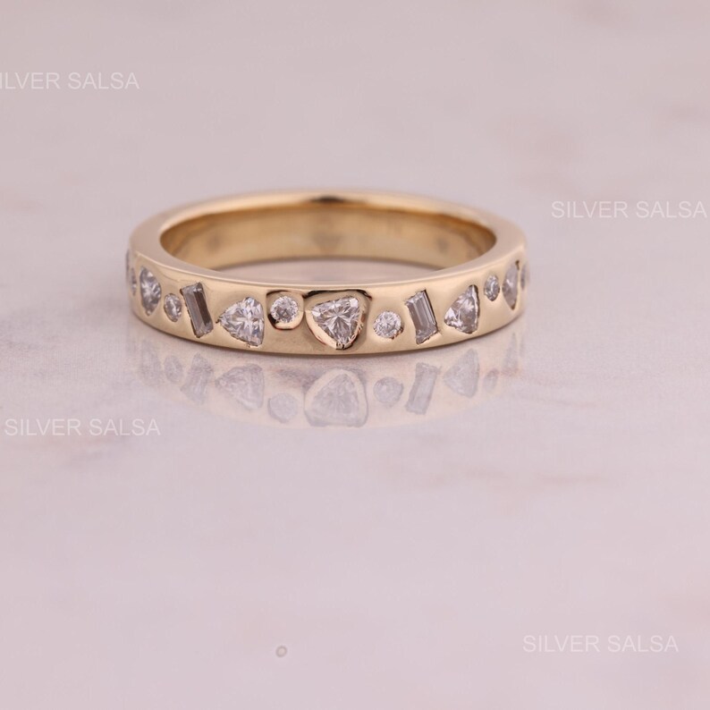 Flerformad Moissanit Diamant Vigselring i massivt guld Cocktailring Triangel Baguette Rund Moissanitring 10kt Guldring För Henne bild 3