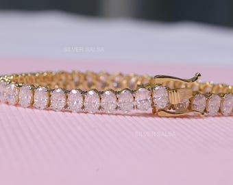 Oval Moissanite Tennis Bracelet, Sterling Silver Anniversary Gift