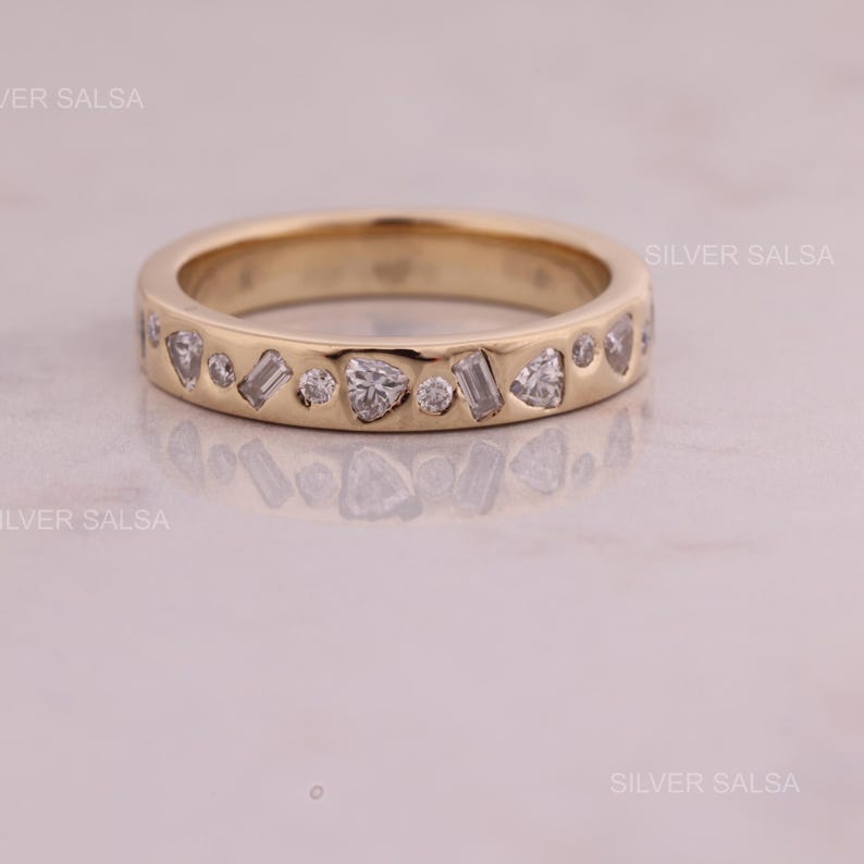 Flerformad Moissanit Diamant Vigselring i massivt guld Cocktailring Triangel Baguette Rund Moissanitring 10kt Guldring För Henne bild 4