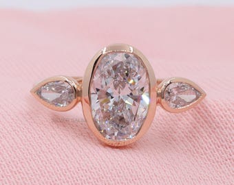 Bezel Set 3.08Carat Oval Cut Diamond Ring Three Diamond Ring Three Stone Bezel Set Wedding Ring Trilogy Ring Anniversary Ring Bezel Set Ring