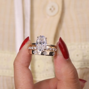 3CT Oval Cut Moissanite Bridal Ring Set Engagement Ring Set Three Ring ...