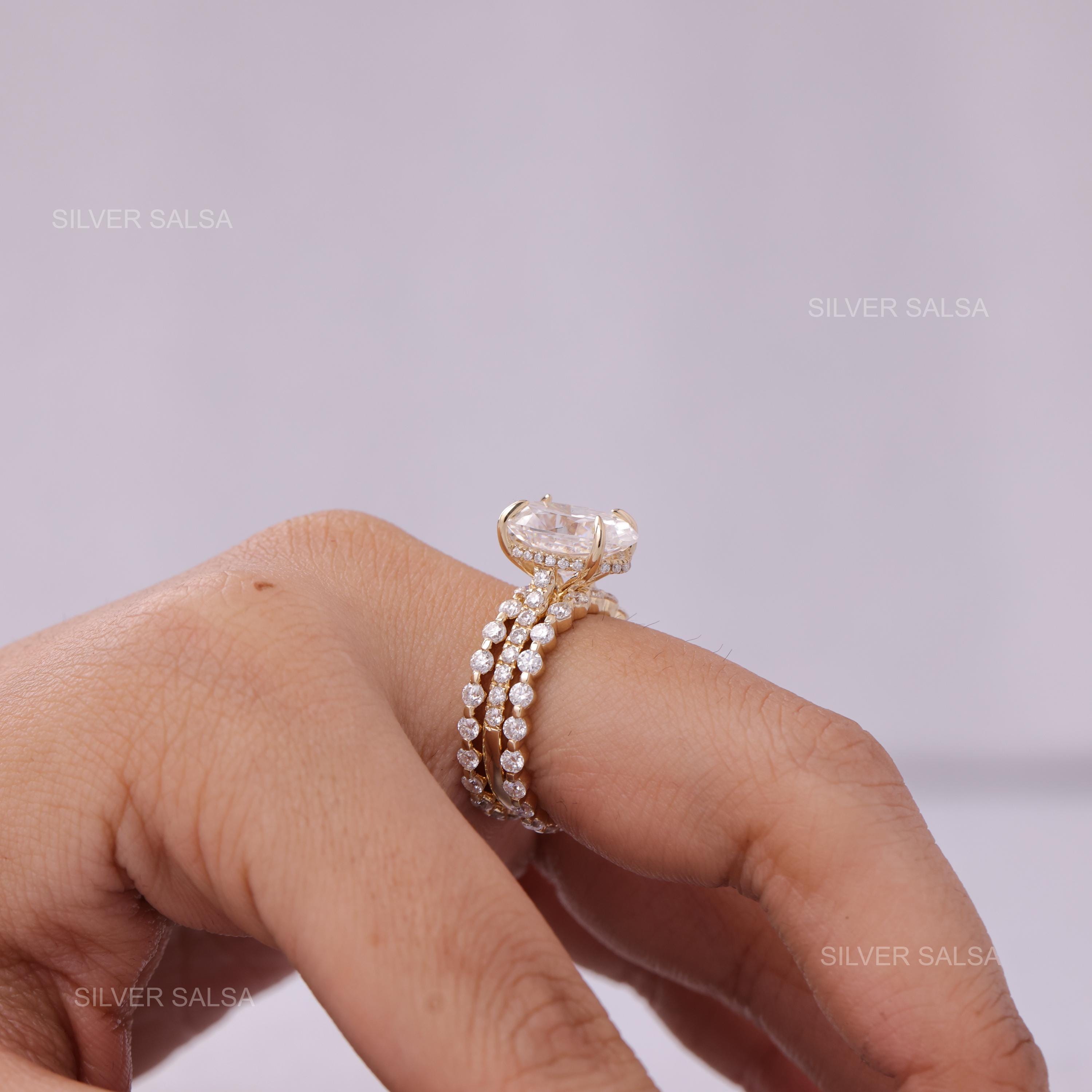 Oval Cut Moissanite Engagement Ring Set 14K Yellow Gold Bridal Set ...