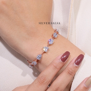 Oval/Pear/Heart Cut Moissanite Diamond Tennis Bracelet Full Diamond Eternity Gift For Women & Girls Dainty Tennis Mix Shape Stone Bracelet