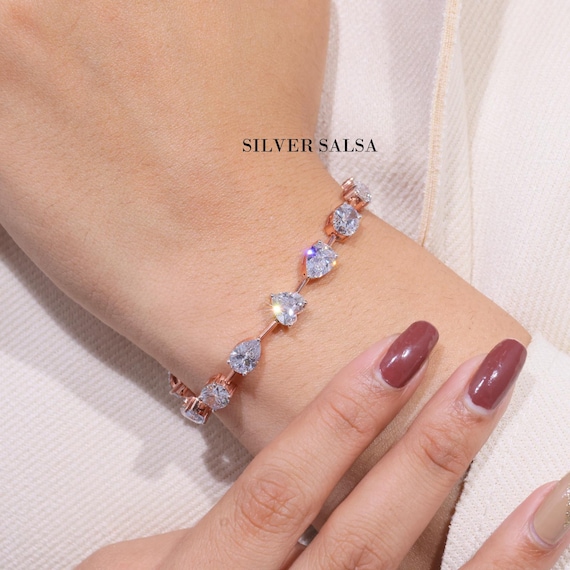 Oval/pear/heart Cut Moissanite Diamond Tennis Bracelet Full