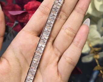 バゲットカット モアッサナイト ダイヤモンドブレスレット メンズ 