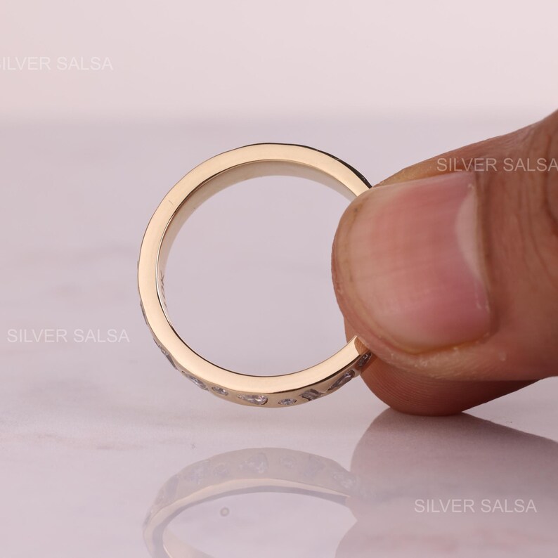 Flerformad Moissanit Diamant Vigselring i massivt guld Cocktailring Triangel Baguette Rund Moissanitring 10kt Guldring För Henne bild 5
