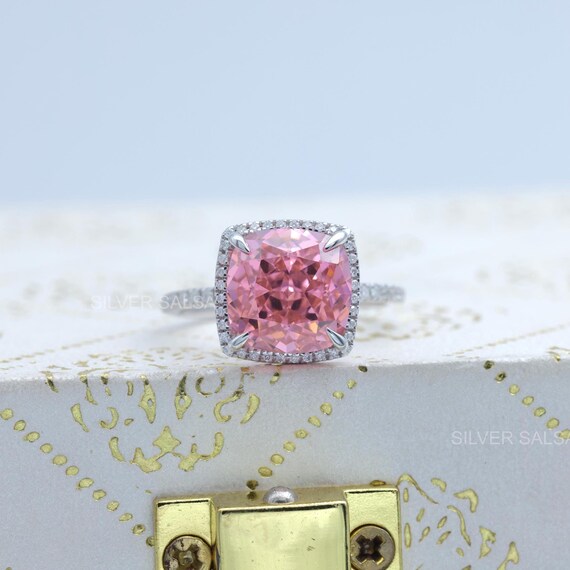 Pink Color Morganite Diamond Ring Halo Wedding Ring Morganite Ring