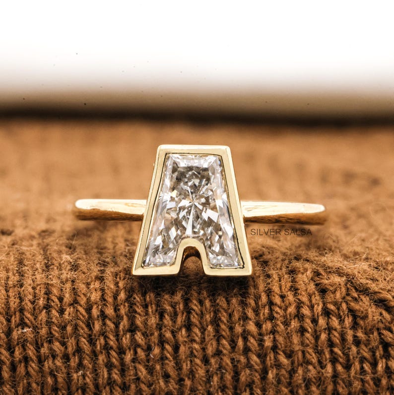 Initial A Bezel Set Ring Custom Alphabet for Pinky Finger Ring Custom ...