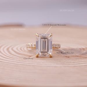 7Ct Emerald Cut Moissanite Diamond Engagement Ring Pave Set Accent Stone Ring for Women Emerald Cut Ring Huge Diamond Ring Big emerald Ring