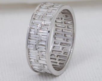 Baguette Schnitt Diamant Ehering Einzigartige Band für Männer Hochzeit Ring für Husbund Geschenk für Verlobte Kanal Einstellung Ring Baguette Schnitt Ring