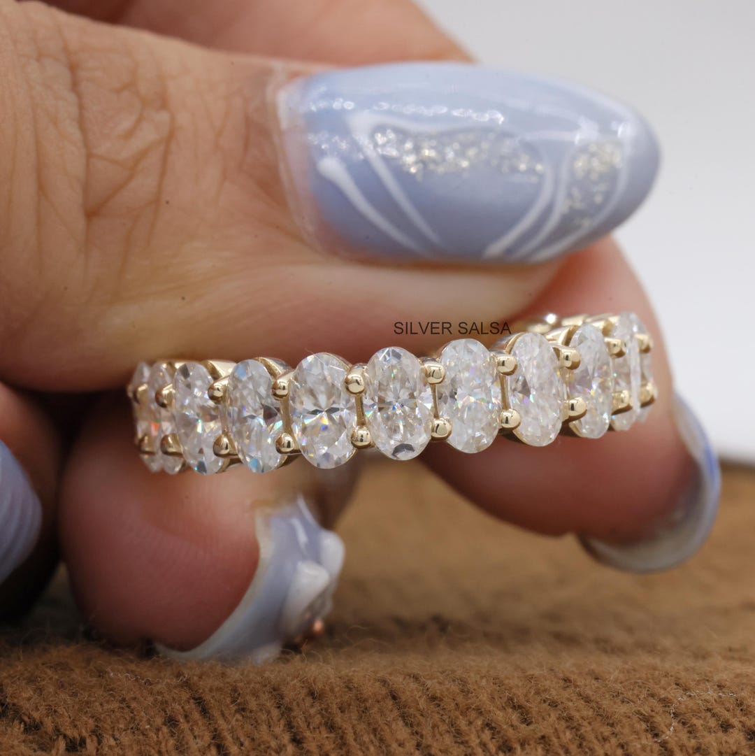 Oval Cut Moissanite Full Eternity Wedding Band 14KT Yellow Gold ...