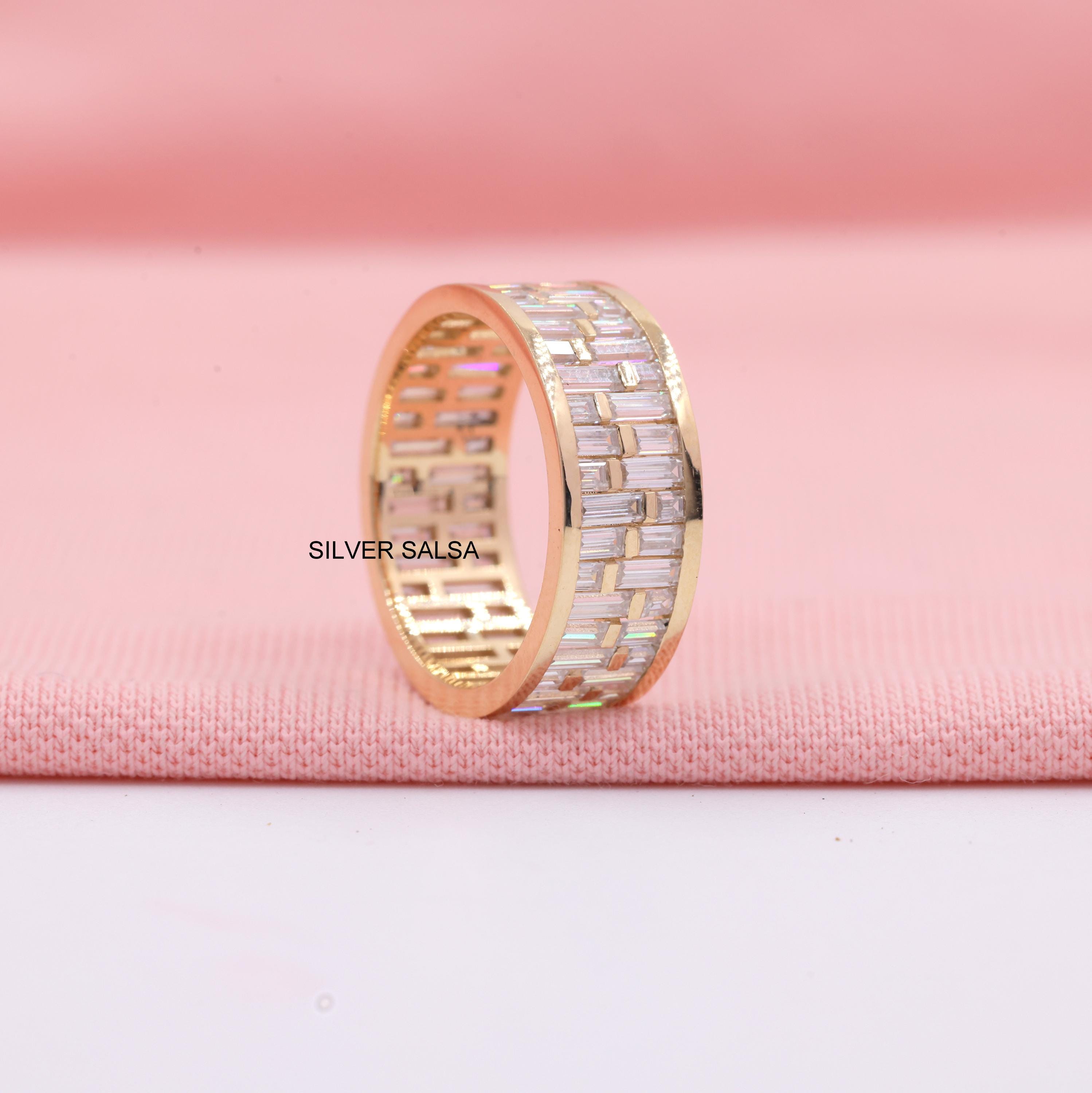 Baguette geschnitten Ewigkeit Ehering Kanal Set breit Moissanite Diamant volle Ewigkeit Herrenring Hochzeitsgeschenk für Mann Herrenring