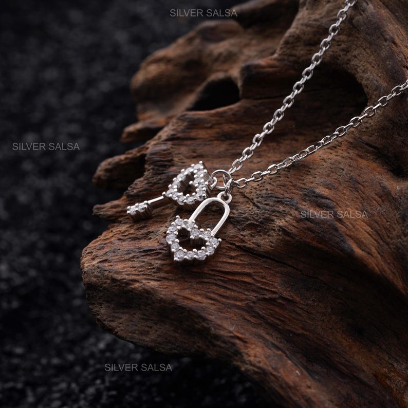 Heart Lock Necklace Modern Sparkly Heart Lock Key Jewelry Pendant