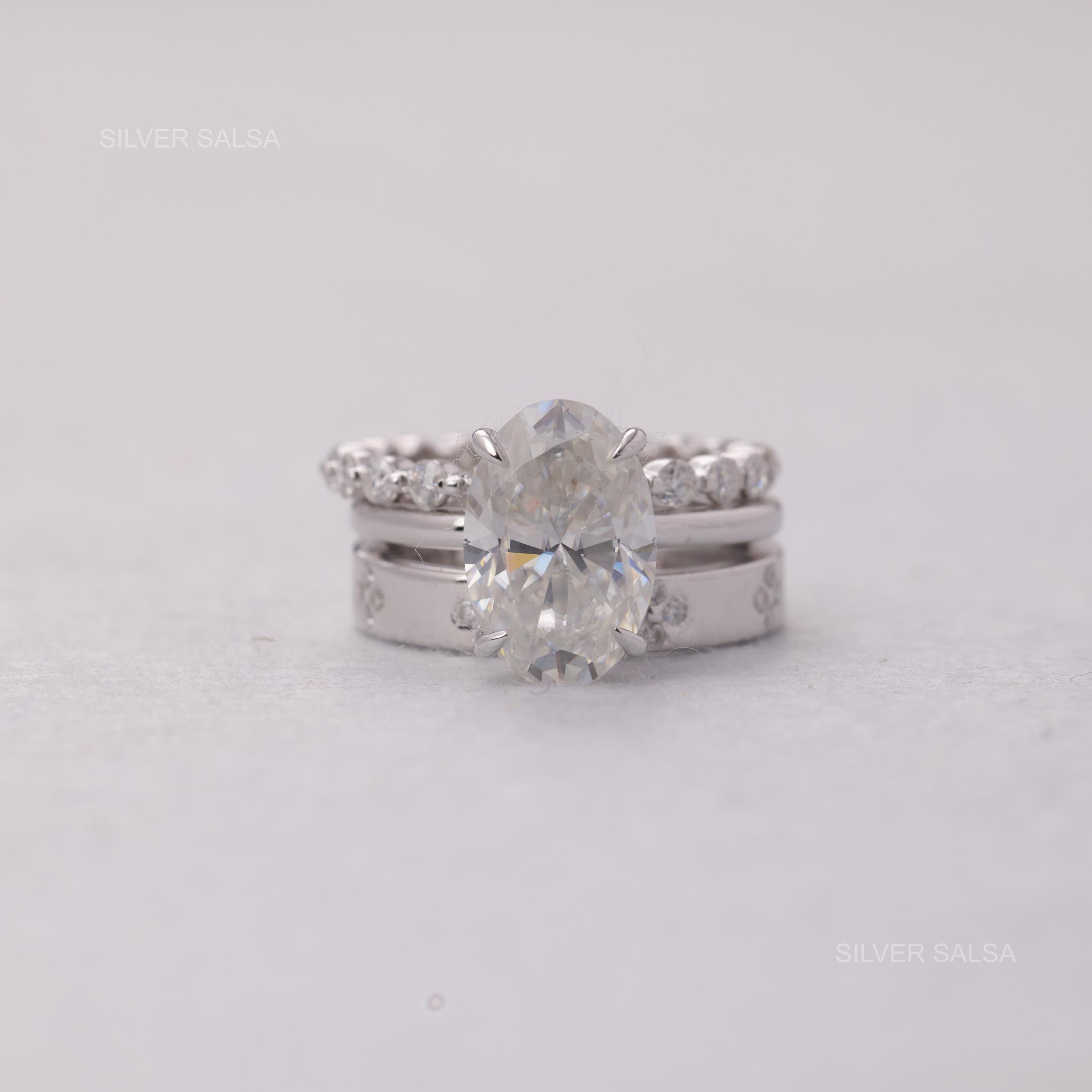 3.5 CT Oval Cut Moissanite Wedding Ring Set Engagement Ring Set Three ...