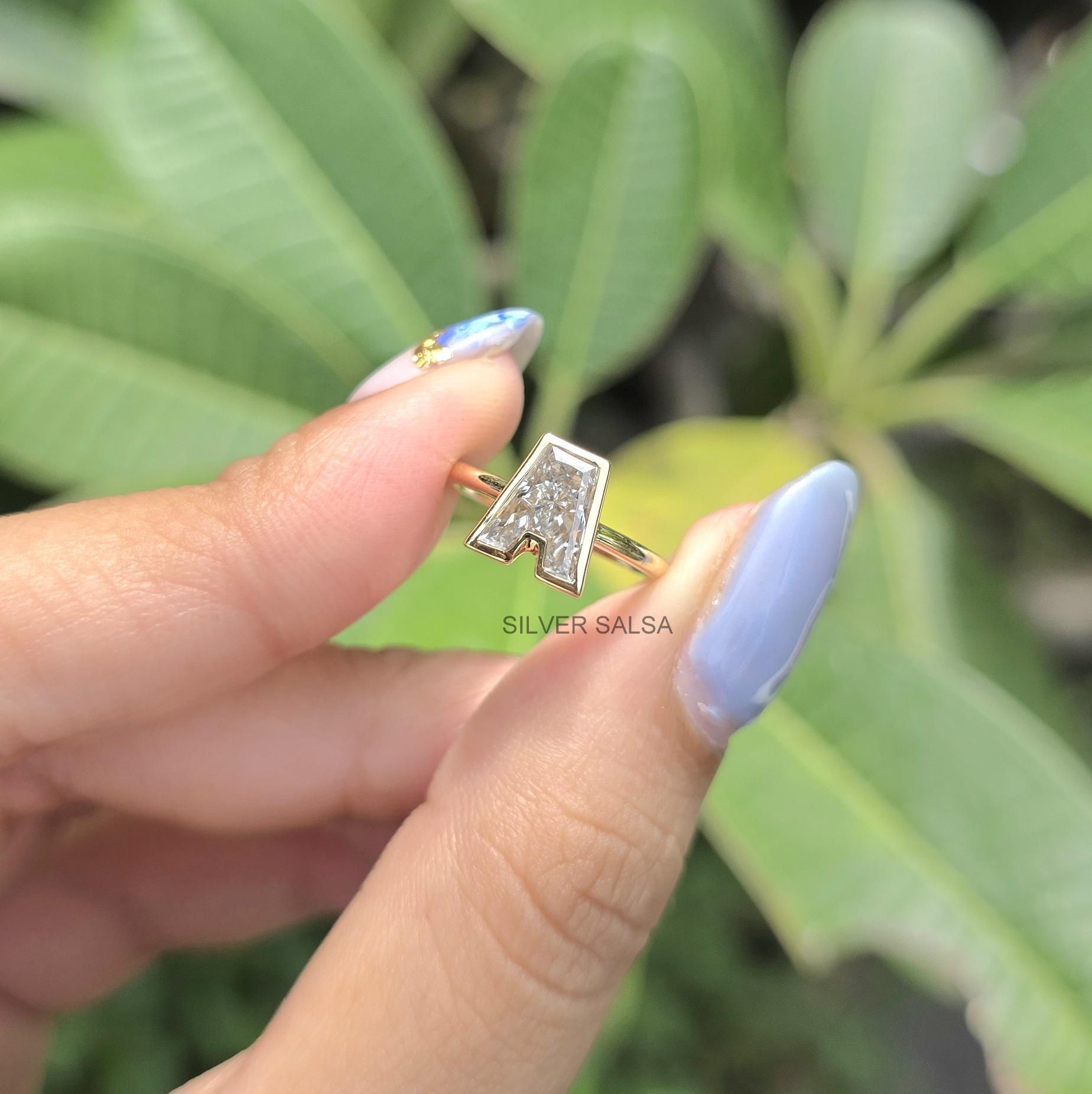 Initial A Bezel Set Ring Custom Alphabet for Pinky Finger Ring Custom ...