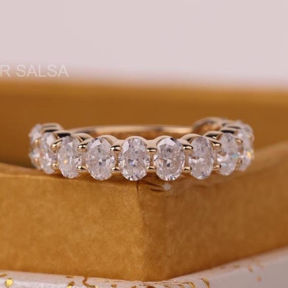 Crushed Ice Oval Moissanite Eternity Ring Moissanite Gold Crystal Eternity Band - Women Jewelry display picture 1