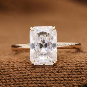 Radiant Moissanite Engagement Ring Flower Shaped Prongs Vintage Style Ring Diamond Under Prongs  Tulip Prong 14k Yellow Gold Wedding Ring
