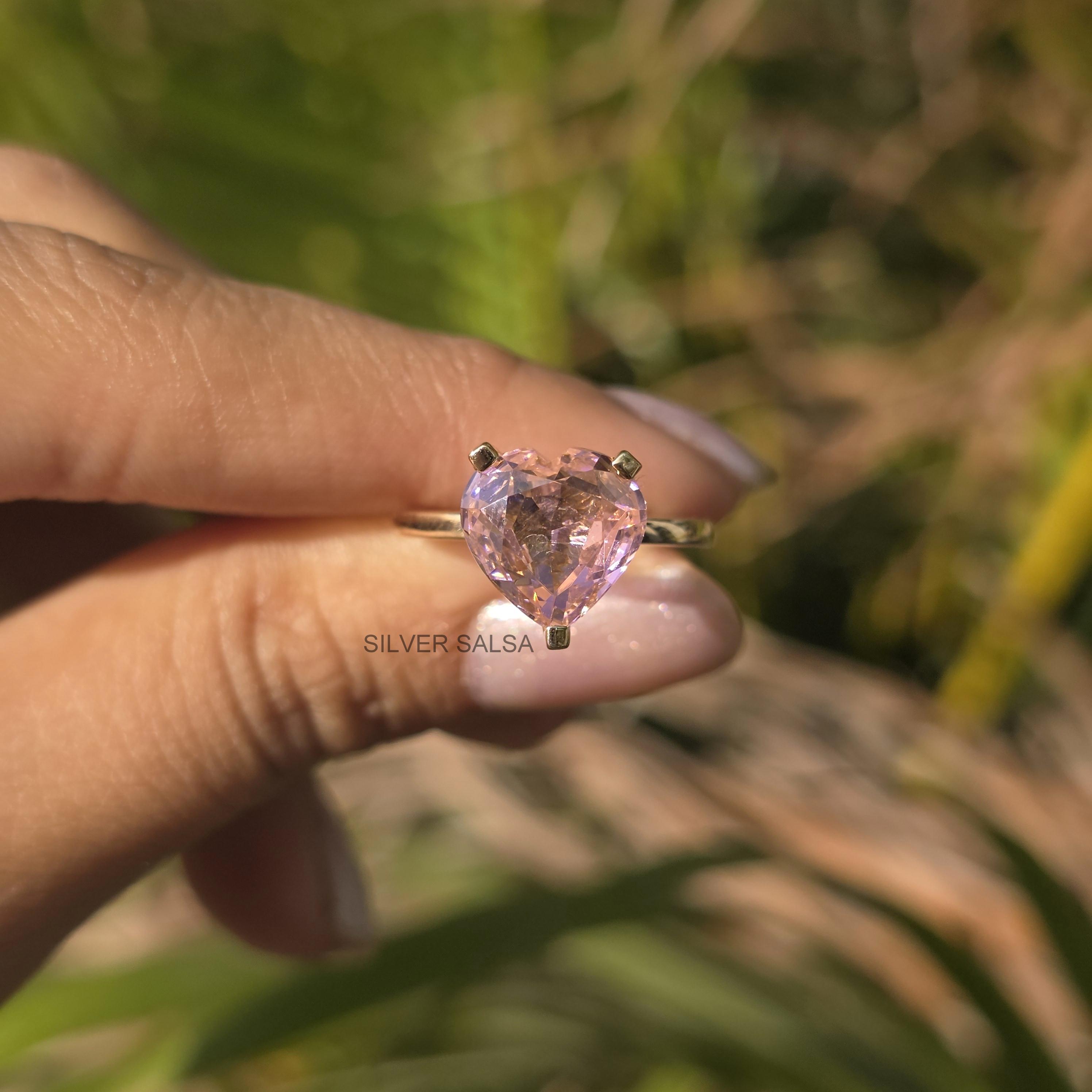 Elegante anello a forma di cuore con cristalli, anelli aperti, gioielli
