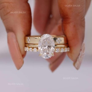 3CT Oval Cut Moissanite Bridal Ring Set Engagement Ring Set Three Ring ...