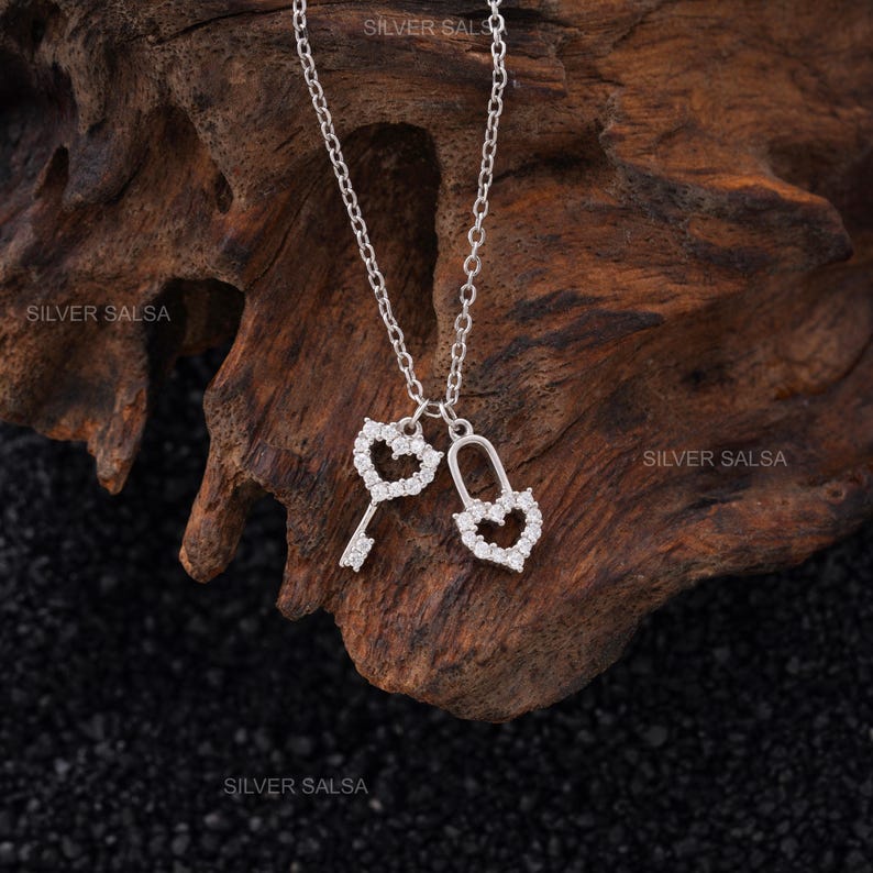 Heart Lock Necklace Modern Sparkly Heart Lock Key Jewelry Pendant