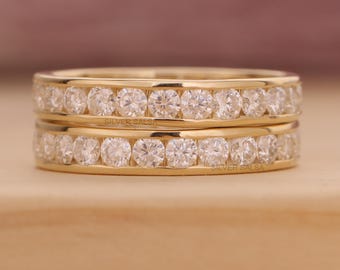 Channel Set Diamond Wedding Band Full Eternity Gold Ring Matching Band Vintage Style Engagement Ring Bridal Ring Women's Channel Set Band