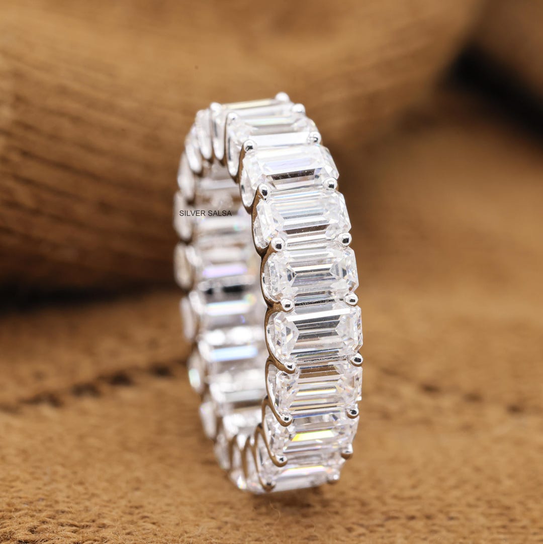 Emerald Cut Moissanite Full Eternity Wedding Band, Solid Gold ...
