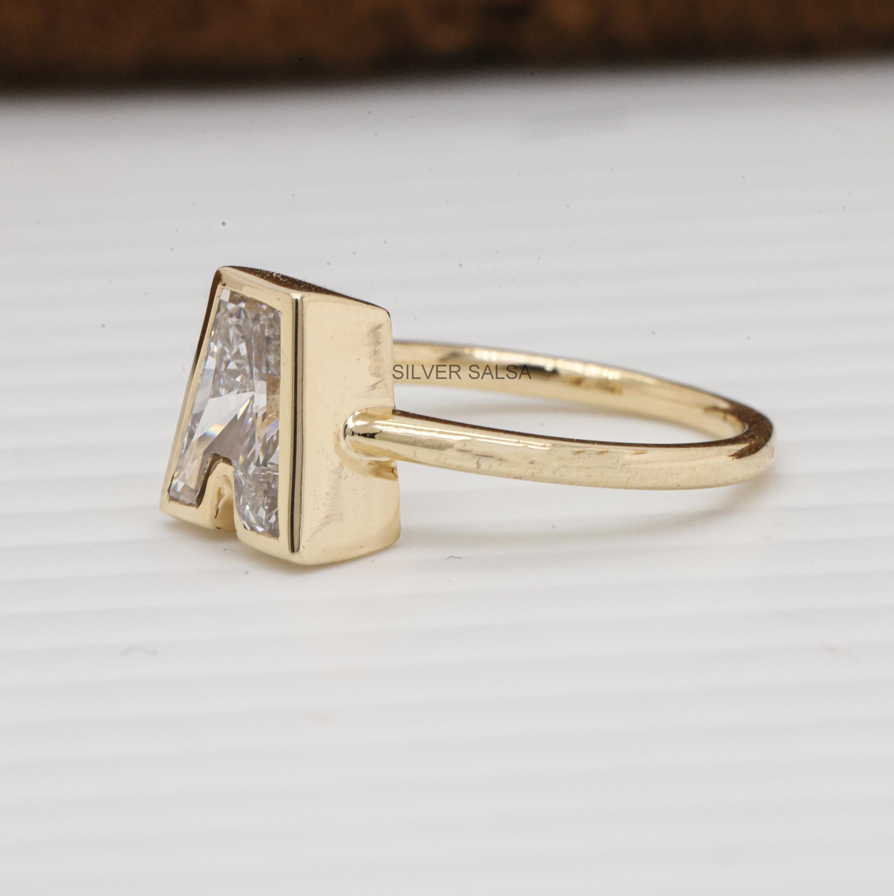 Initial A Bezel Set Ring Custom Alphabet for Pinky Finger Ring Custom ...