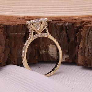 Round Cut Lab Diamond Wedding Ring 3 CT Round Lab Created IGI Certified Diamond Ring Cathedral Shank Anniversary Gift Ring Women Yellow gold