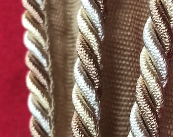 Beige, Gold and White 1/8" Rope Cord 4 YARDS /  Trim / Piping / Drapery / Pillows / Home Decor / Upholstery / 4 Yard MINIMUM = QTY 1