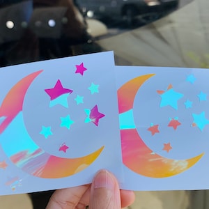 Moon Sparkle Start Vinyl Decal, Holographic crescent Moon Decal, for Car Windows, Laptops, Tumblers, and more!