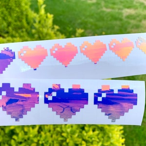 Pixel Heart Retro Vinyl Decal, Pixel Heart Permanent Sticker, Holographic, Weatherproof