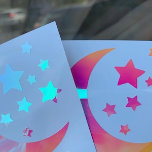 Holographic Moon and Star Vinyl Decal: Car, Laptop, Tumbler Sticker