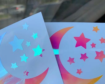 Holographic Moon and Star Vinyl Decal: Car, Laptop, Tumbler Sticker