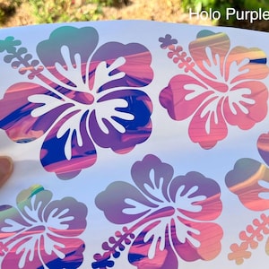 Holographic Hibiscus Vinyl Decal: Tropical Flower Car Sticker