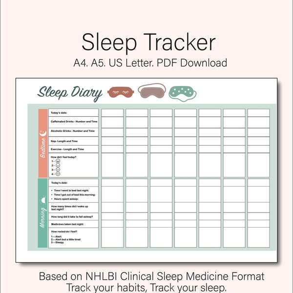 Sleep Tracker Weekly Insert - Instant Download Wellness Journal PDF