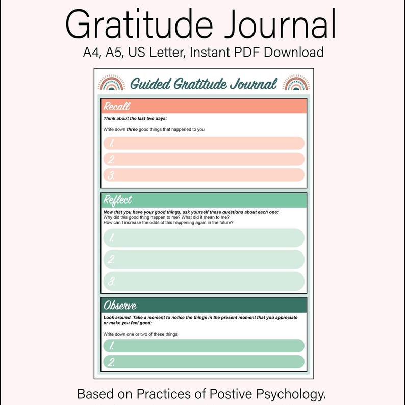 Modern Gratitude Diary Printable - Self Care Planner Sheets - Etsy