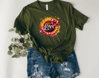 Sunflower Love Tshirt| Floral Tshirt| Womens Sunflower Tshirt| Flower Gift T-shirt| Botanical Tee| Nature Lover Gift| Wildflower Shirt