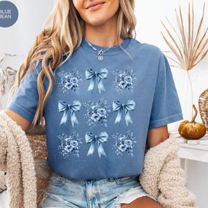 Bows and Flowers Blue Coquette Shirt| Coquette Aesthetic Shirt| Floral Coquette Shirt| Toile Tshirt| Blue Bow Shirt| Girly Aesthetic Gift