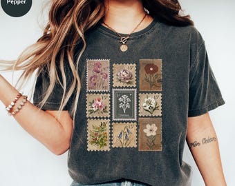 Vintage Stamp Boho Wildflower Cottagecore Shirt| Flowers Shirt Comfort Colors| Gift for Gardener| Botanical Floral Tee| Trendy Stamp Tshirt