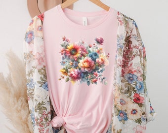 Flower Shirt| Water color Flowers| Floral Shirt| Botanical Shirt| Floral Grapic Tee| Wildflower T-shirt| Flower Shirt women| Vintage Flowers