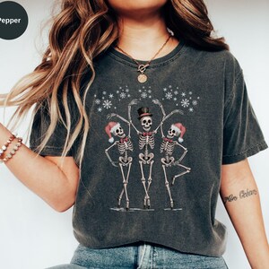 Dancing Skeleton Christmas Shirt: Comfort Colors Retro Winter Tee
