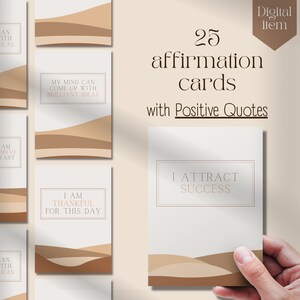 Download digitale: 25 carte di affermazione beige - Citazioni positive, mazzo stampabile - PDF e PNG istantanei, stampa a casa