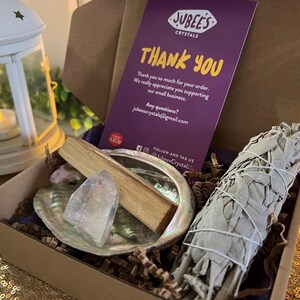 Sacred Space Energy Gift Set, White Sage and Palo Santo Smudge Kit, Chakra/Reiki Gift Set, Cleansing Energy & Mindful Gifts, Crystal gifts