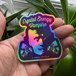 Crystal Energy Vampire 4&quot; Holographic Sticker, Die-Cut Sticker, Laptop decal, Water Bottle Sticker, Car Decal, Halloween Vampire Sticker