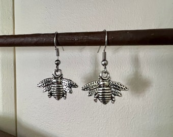 Honey Bee Earrings, Handcrafted Jewelry, Dangling Earrings, Spring Earrings, Bee Charm Earrings, Stainless Steel or Sterling Silver Hooks