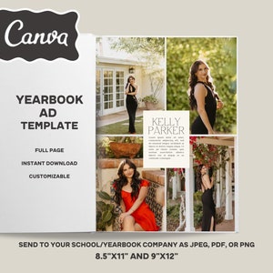 Jaarboekadvertentie CANVA-sjabloon, afstuderen senior/middelbare school, jaarboekadvertentie school, VOLLEDIGE pagina, fotokaart, jaarboekadvertentie, eerbetoon aan afstuderen