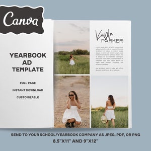 Jaarboekadvertentie CANVA-sjabloon, afstuderen senior/middelbare school, jaarboekadvertentie school, VOLLEDIGE pagina, fotokaart, jaarboekadvertentie, eerbetoon aan afstuderen