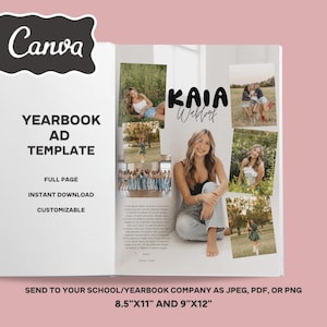 Jaarboekadvertentie CANVA-sjabloon, afstuderen senior/middelbare school, jaarboekadvertentie school, VOLLEDIGE pagina, fotokaart, jaarboekadvertentie, eerbetoon aan afstuderen